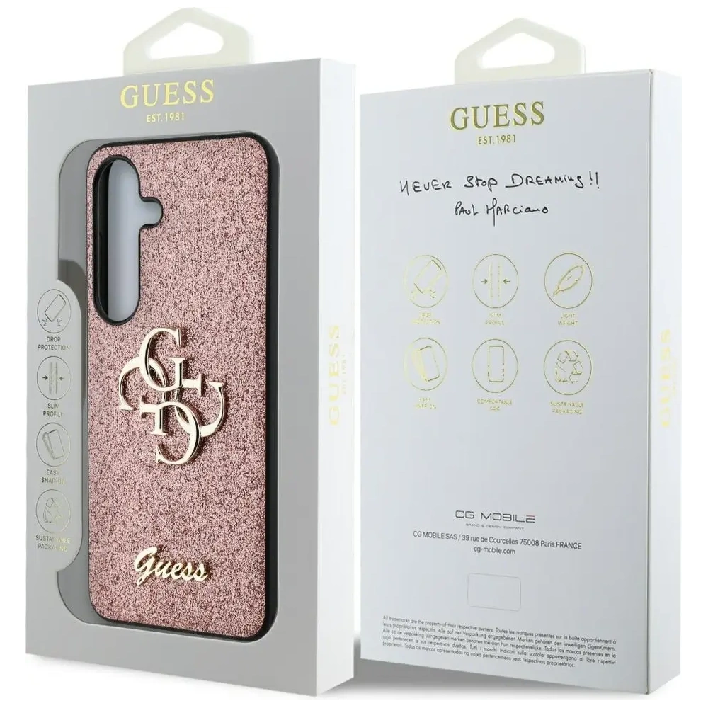 Etui Guess Fixed Glitter Big 4G Metal Logo do Samsung Galaxy S25 różowy