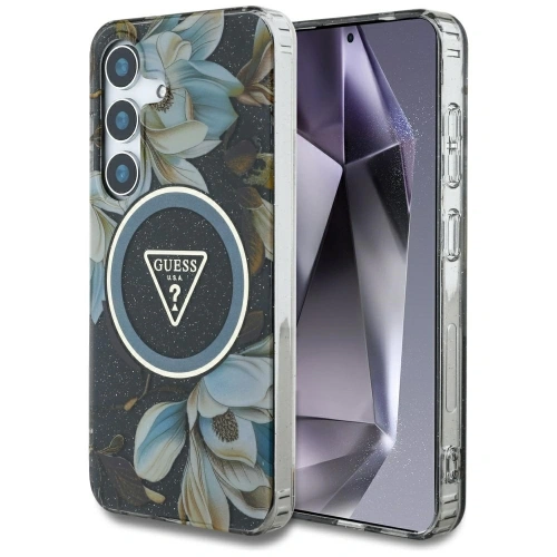 Kup Etui Guess Glitter Flowers Triangle Buttons MagSafe pro Samsung Galaxy S25 černé - GUE4260 - {ean13} - Sklep Home Screen