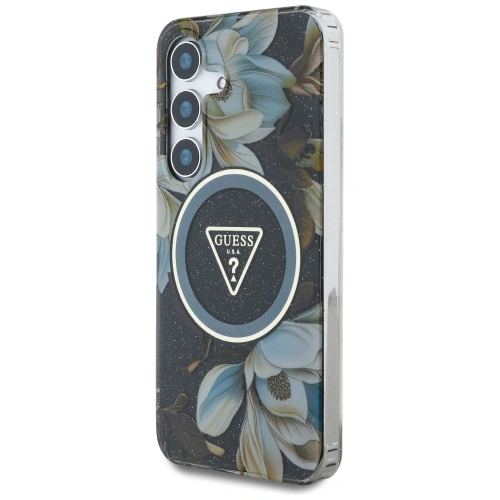 Kup Etui Guess Glitter Flowers Triangle Buttons MagSafe pro Samsung Galaxy S25 černé - GUE4260 - {ean13} - Sklep Home Screen