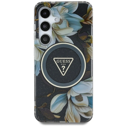 Kup Etui Guess Glitter Flowers Triangle Buttons MagSafe pro Samsung Galaxy S25 černé - GUE4260 - {ean13} - Sklep Home Screen