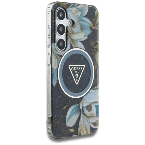 Kup Etui Guess Glitter Flowers Triangle Buttons MagSafe pro Samsung Galaxy S25 černé - GUE4260 - {ean13} - Sklep Home Screen