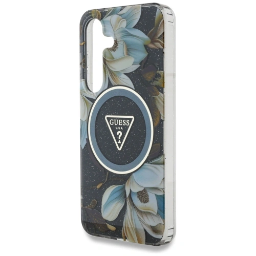 Kup Etui Guess Glitter Flowers Triangle Buttons MagSafe pro Samsung Galaxy S25 černé - GUE4260 - {ean13} - Sklep Home Screen