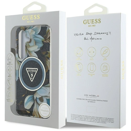 Kup Etui Guess Glitter Flowers Triangle Buttons MagSafe pro Samsung Galaxy S25 černé - GUE4260 - {ean13} - Sklep Home Screen
