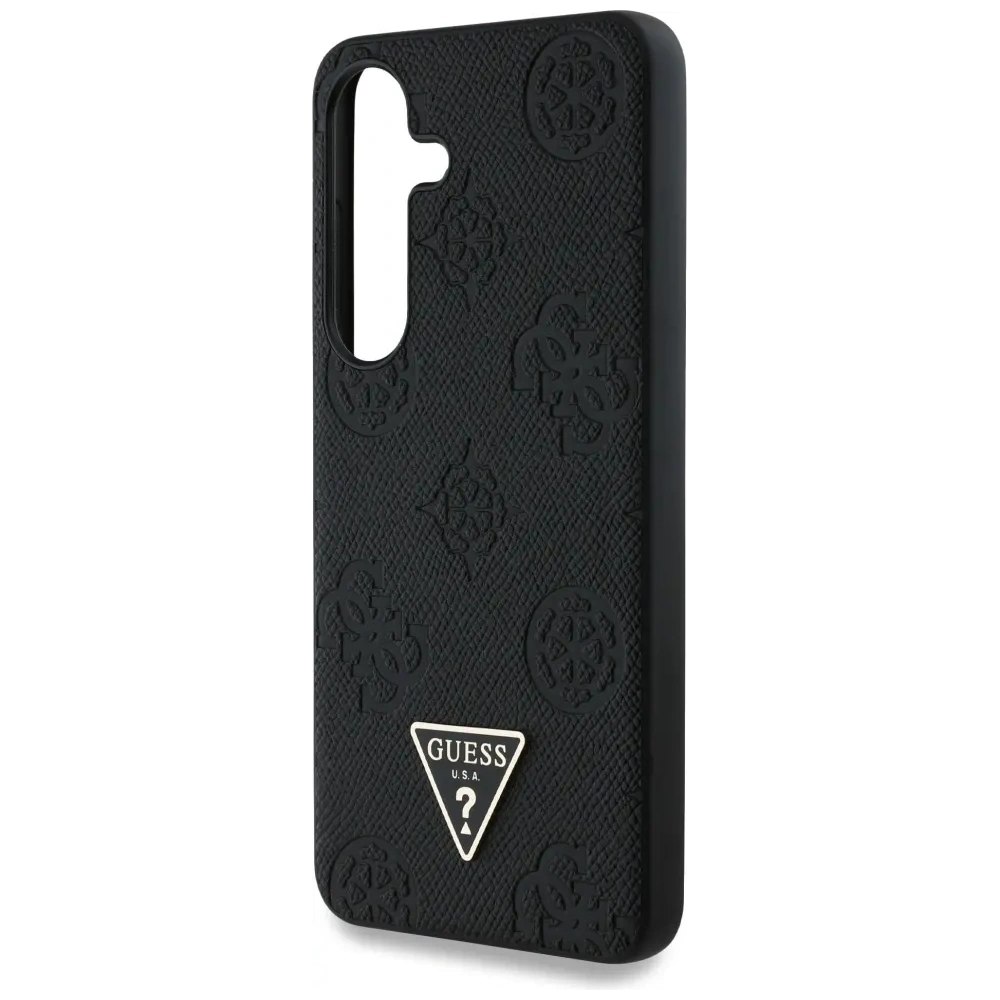 Etui Guess Grained Hot Stamp Peony Pattern Triangle Logo MagSafe do Samsung Galaxy S25 czarny