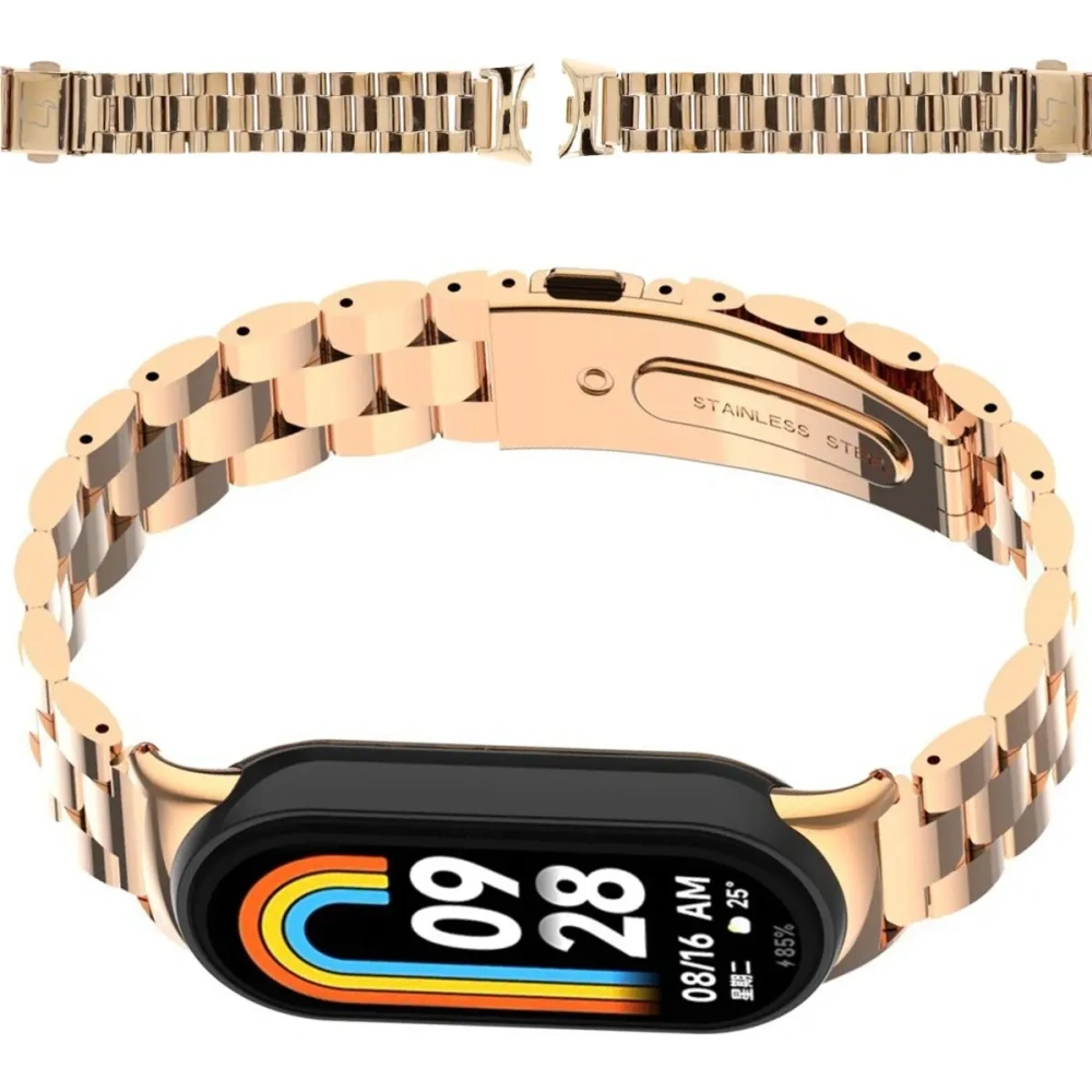 Pasek ze stali nierdzewnej Bizon Strap Watch Aura do Xiaomi Smart Band 9 / 9 NFC / 8 różowozłoty