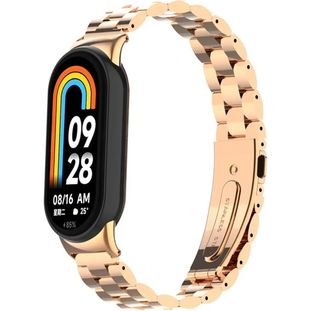 Pasek ze stali nierdzewnej Bizon Strap Watch Aura do Xiaomi Smart Band 9 / 9 NFC / 8 różowozłoty