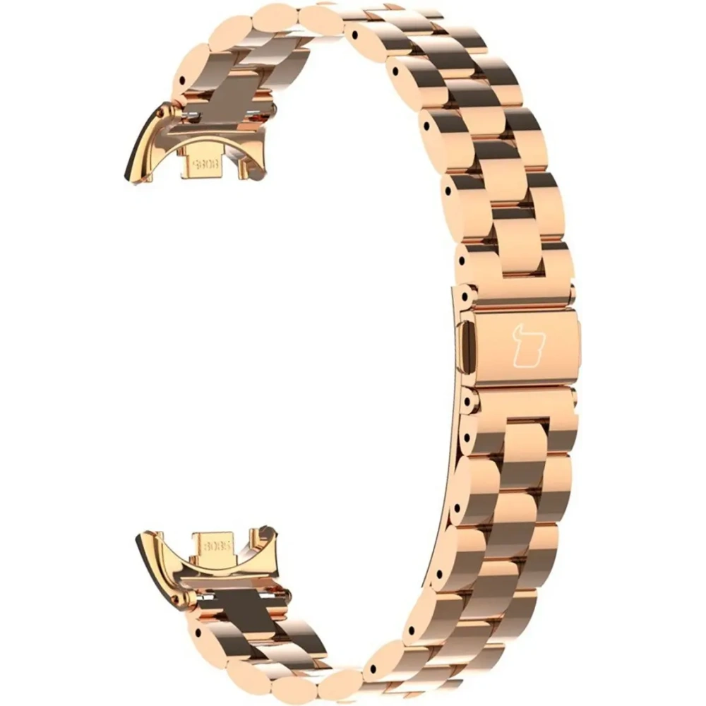 Pasek ze stali nierdzewnej Bizon Strap Watch Aura do Xiaomi Smart Band 9 / 9 NFC / 8 różowozłoty