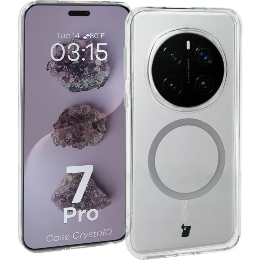 Etui z pierścieniem magnetycznym Bizon Case CrystalO do Honor Magic7 Pro przezroczyste