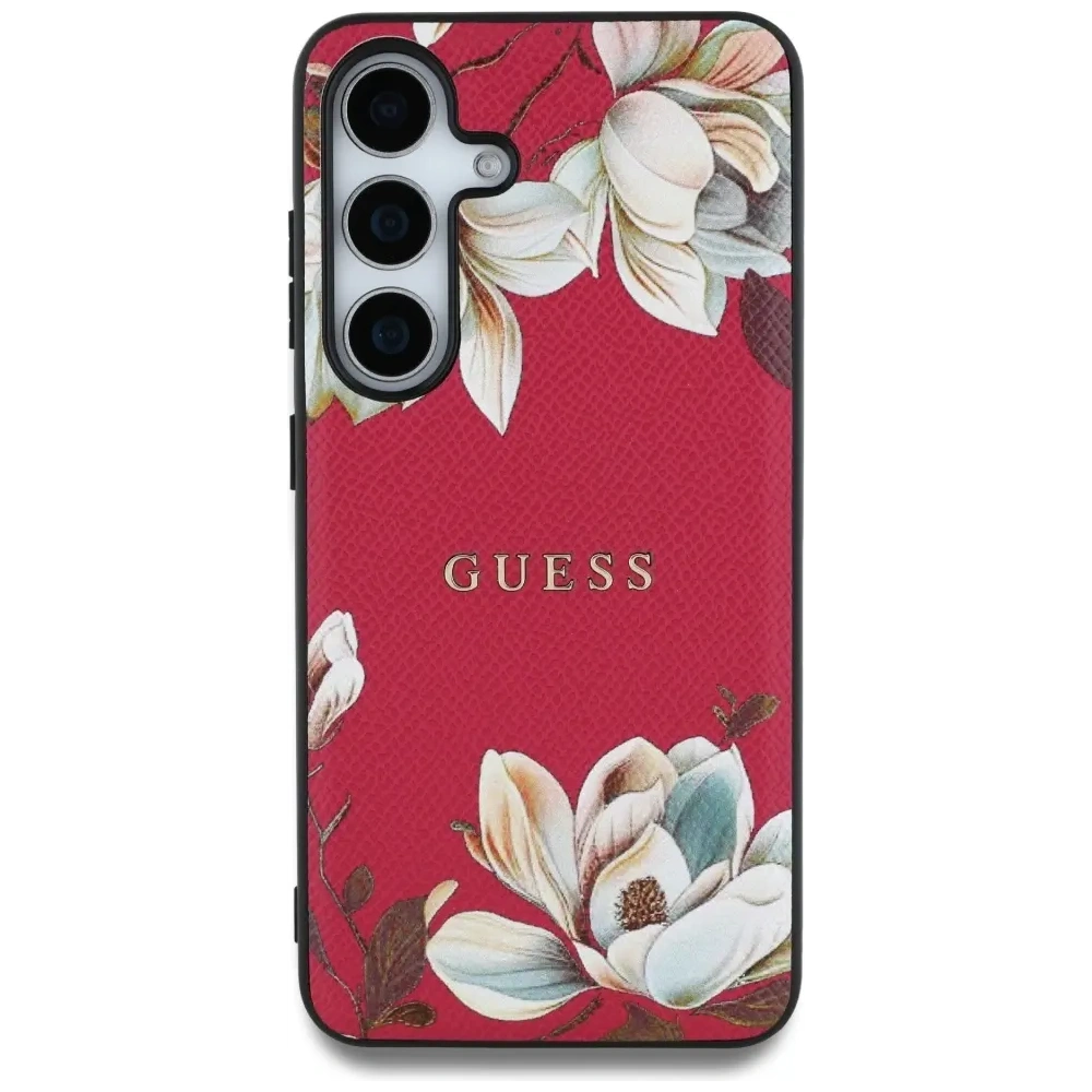 Etui Guess Grained Printed Flower Pattern MagSafe do Samsung Galaxy S25 fuksja