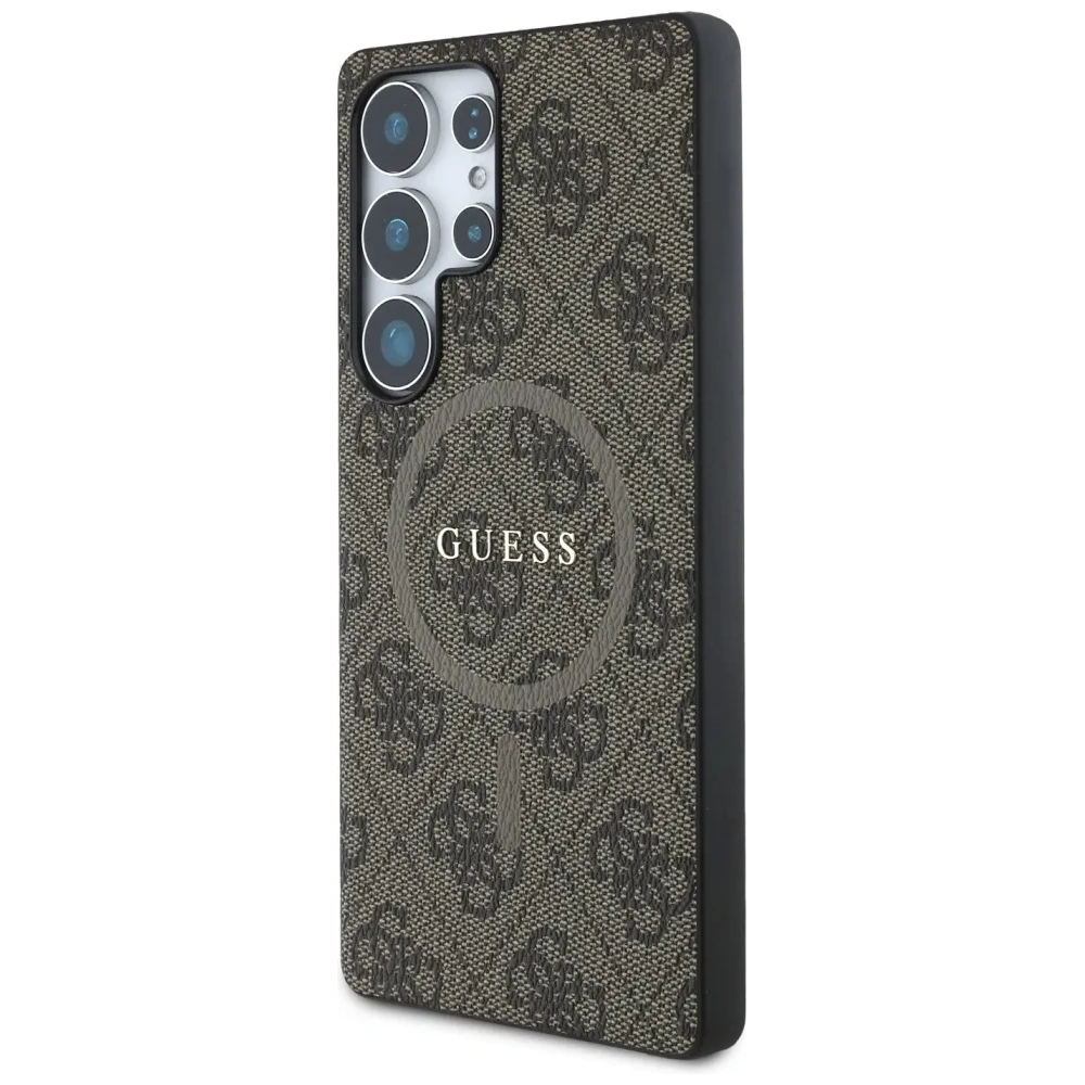 Etui Guess Leather 4G Colored Ring Classic Logo MagSafe do Samsung Galaxy S25 Ultra brązowy