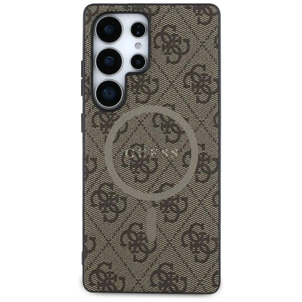 Etui Guess Leather 4G Colored Ring Classic Logo MagSafe do Samsung Galaxy S25 Ultra brązowy