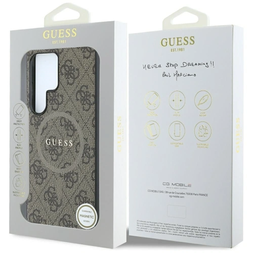 Etui Guess Leather 4G Colored Ring Classic Logo MagSafe do Samsung Galaxy S25 Ultra brązowy