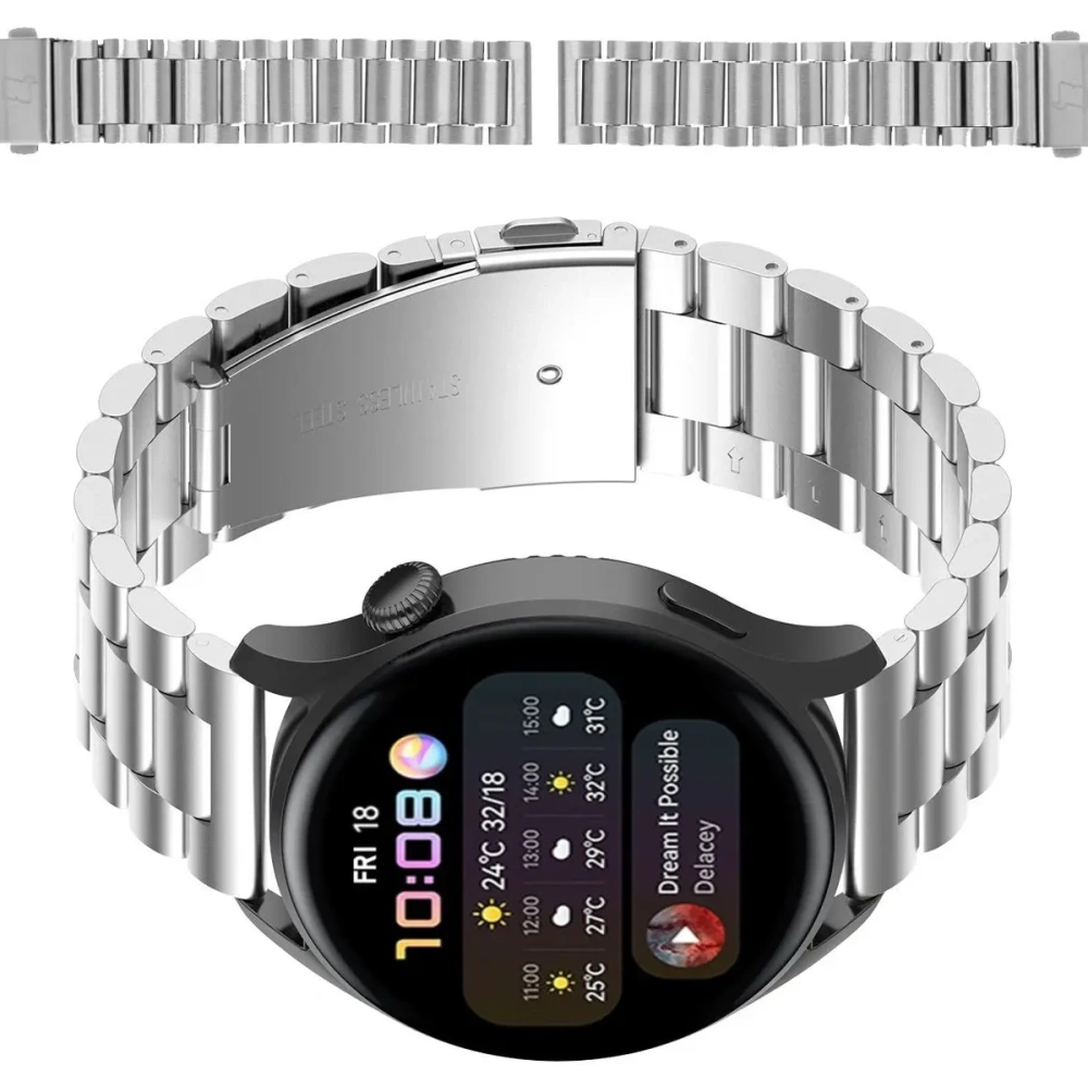Pasek ze stali nierdzewnej Bizon Strap Watch Aura do Smartwatcha 18 mm srebrny