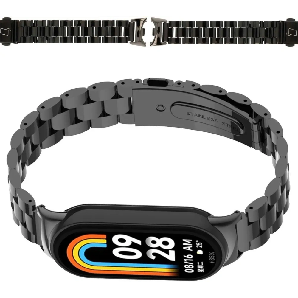 Pasek ze stali nierdzewnej Bizon Strap Watch Aura do Xiaomi Smart Band 9 / 9 NFC / 8 czarny