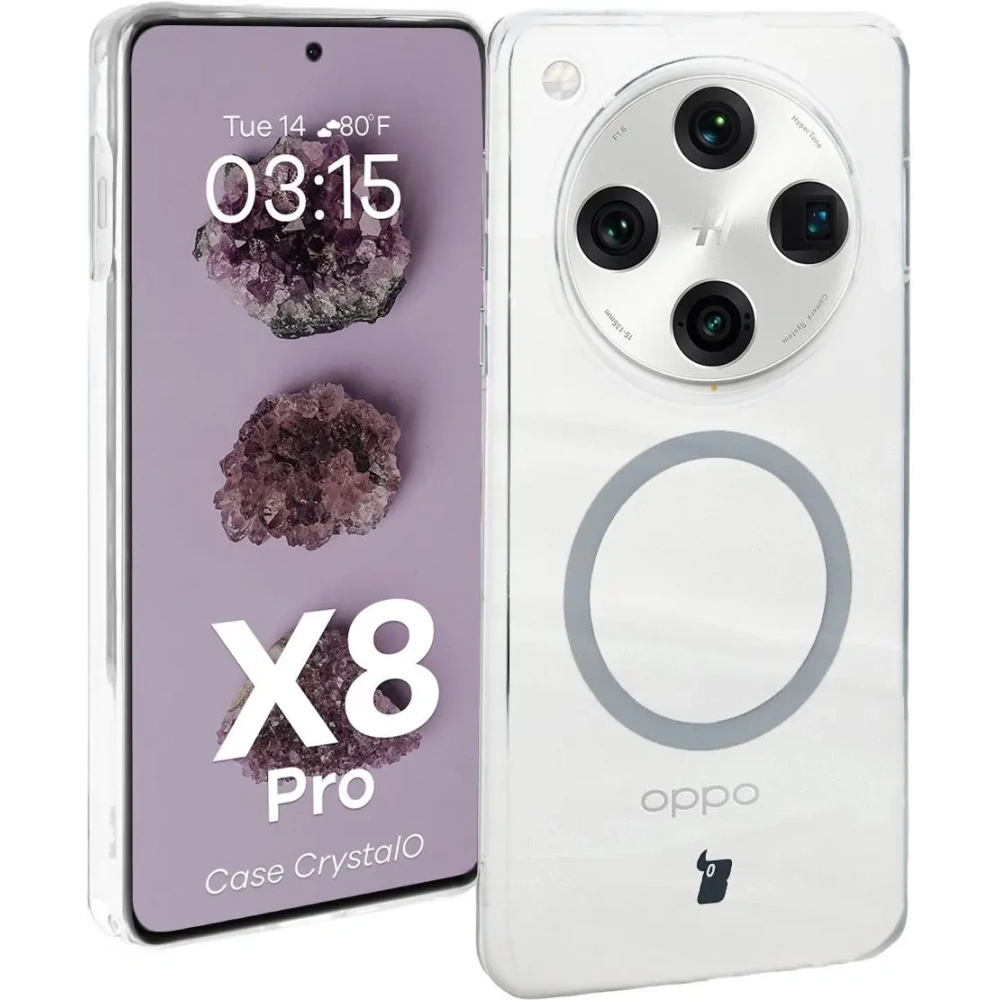 Etui z pierścieniem magnetycznym Bizon Case CrystalO do Oppo Find X8 Pro przezroczyste
