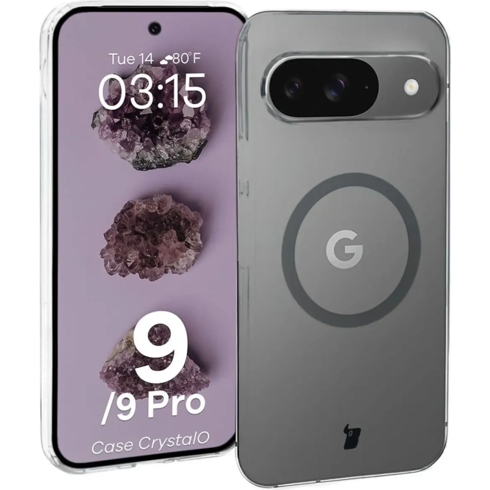 Etui z pierścieniem magnetycznym Bizon Case CrystalO do Google Pixel 9 / 9 Pro przezroczyste
