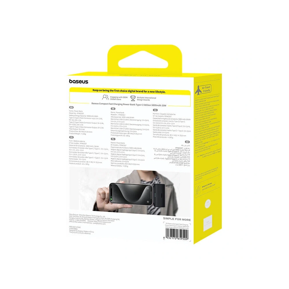Powerbank Baseus Compact 5000mAh 20W USB-C (czarny)