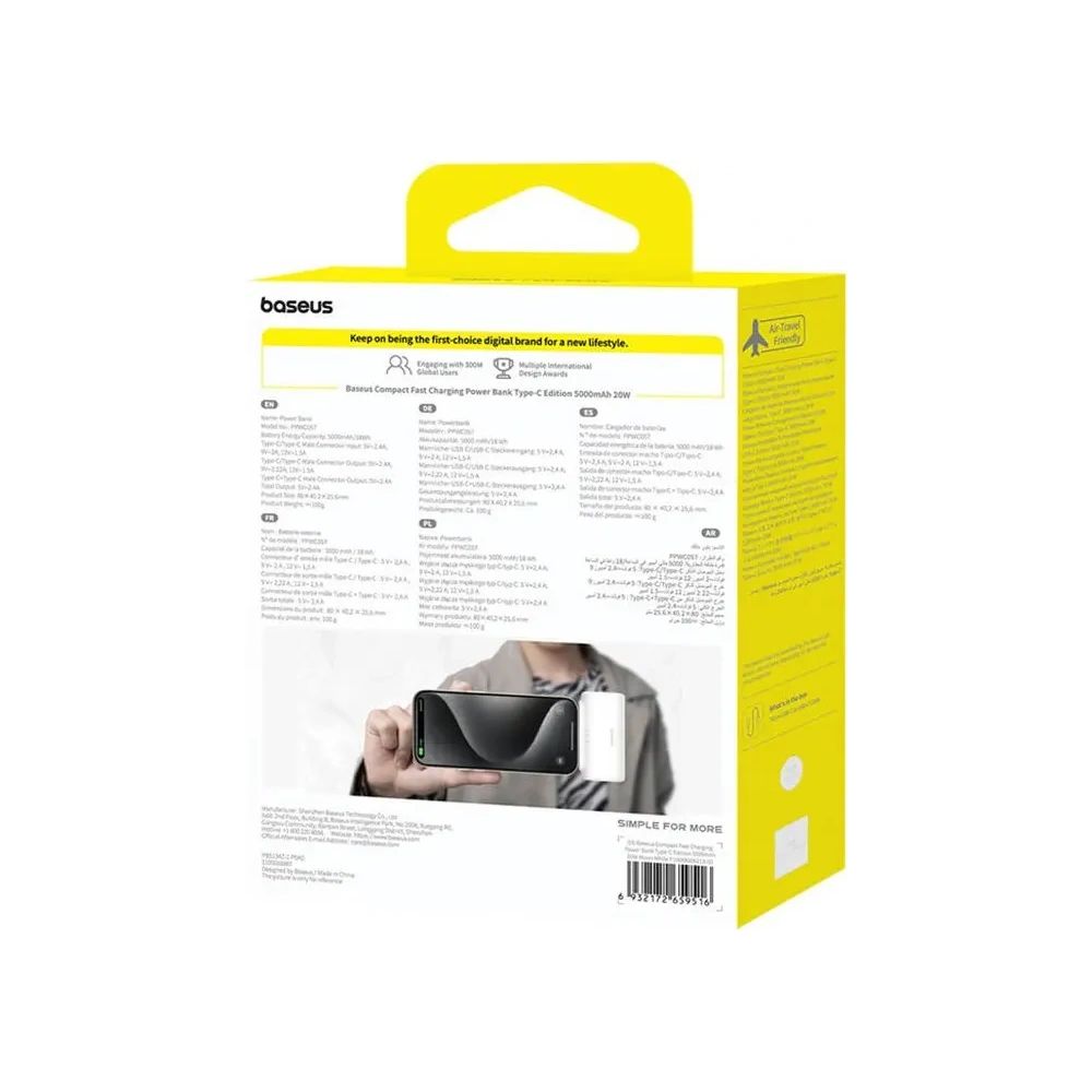 Powerbank Baseus Compact 5000mAh 20W USB-C (biały)