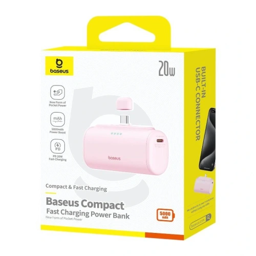 Kup Baseus Compact USB-C 5000mAh 20W Powerbank (roz) - BSU8914 - {ean13} - Sklep Home Screen