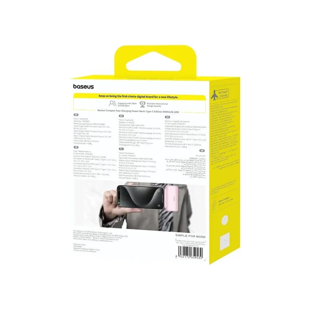 Powerbank Baseus Compact USB-C 5000mAh 20W (różowy)
