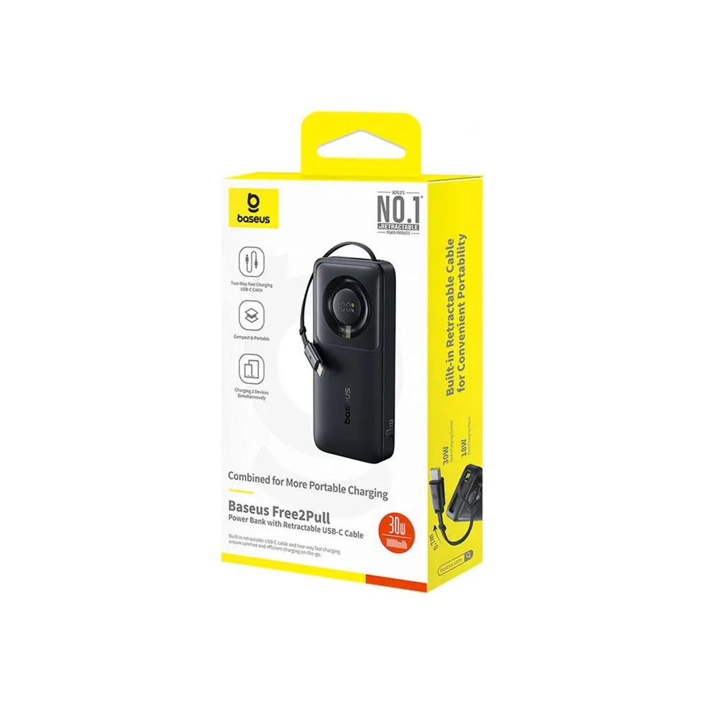 Powerbank Baseus OS Free2Pull 10000mAh 30W + wbudowany kabel USB-C (czarny)