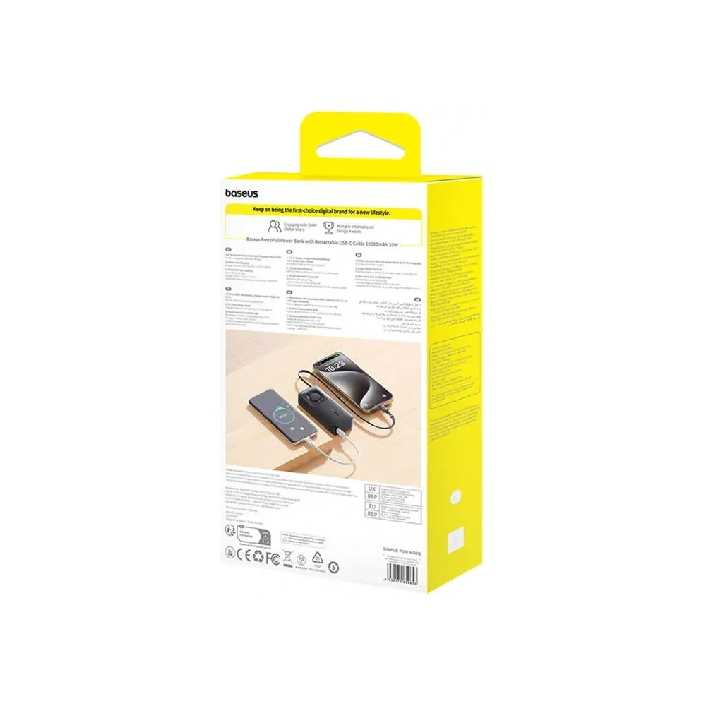Powerbank Baseus OS Free2Pull 10000mAh 30W + wbudowany kabel USB-C (czarny)