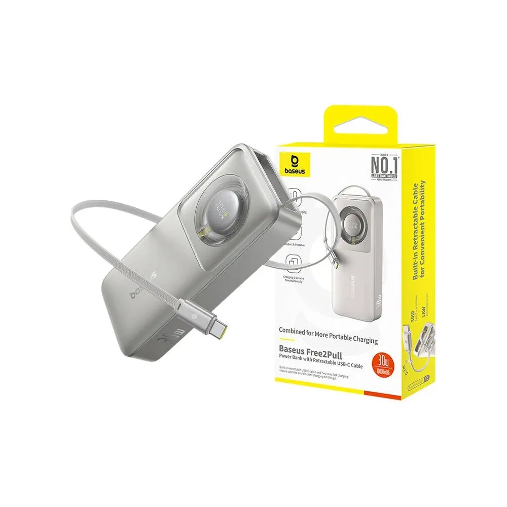 Powerbank Baseus OS Free2Pull 10000mAh 30W + wbudowany kabel USB-C (szary)