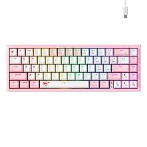 Kup Klawiatura mechaniczna gamingowa HAVIT KB874L RGB (różowo-biała) - HVT321 - {ean13} - Sklep Home Screen