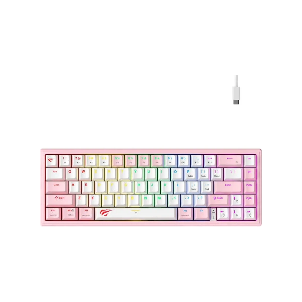 Klawiatura mechaniczna gamingowa HAVIT KB874L RGB (różowo-biała)