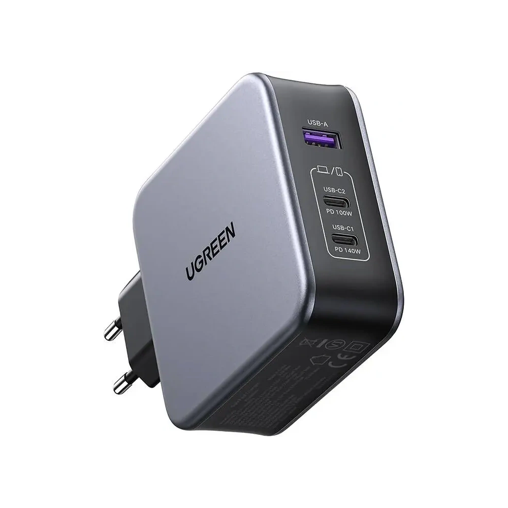 Ładowarka sieciowa UGREEN Nexode 140W C289 GaN USB-A, 2xUSB-C + kabel USB-C / USB-C 2m (czarna)
