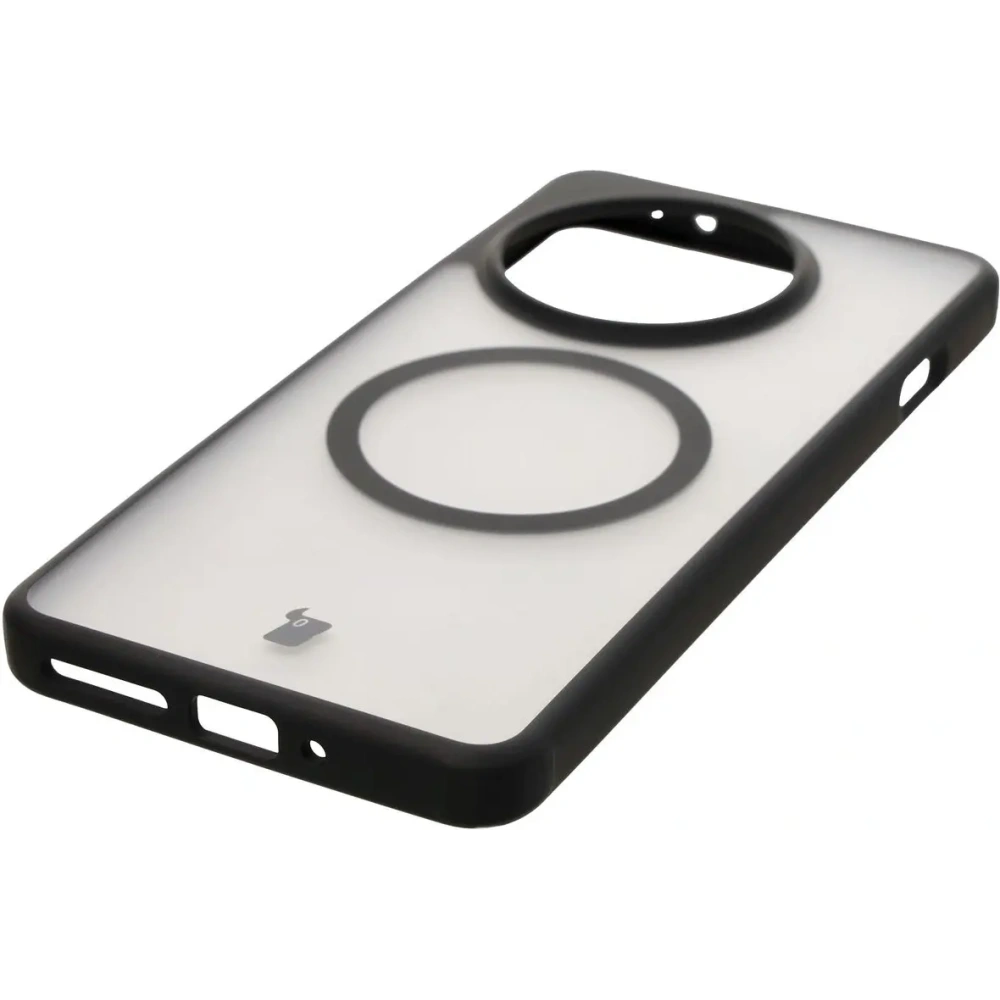 Etui z pierścieniem magnetycznym Bizon Case MatteO do OnePlus 13R półprzezroczyste z czarną ramką