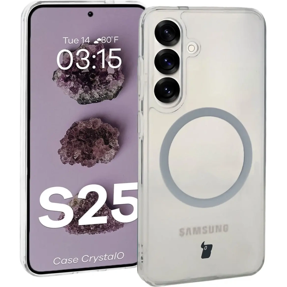 Etui z pierścieniem magnetycznym Bizon Case CrystalO do Samsung Galaxy S25 przezroczyste