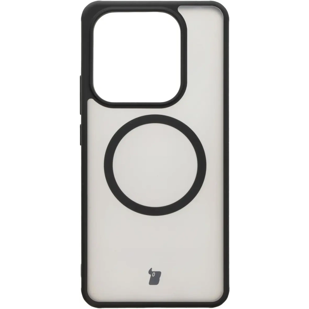 Etui z pierścieniem magnetycznym Bizon Case MatteO do Xiaomi Redmi Note 14 5G półprzezroczyste z czarną ramką
