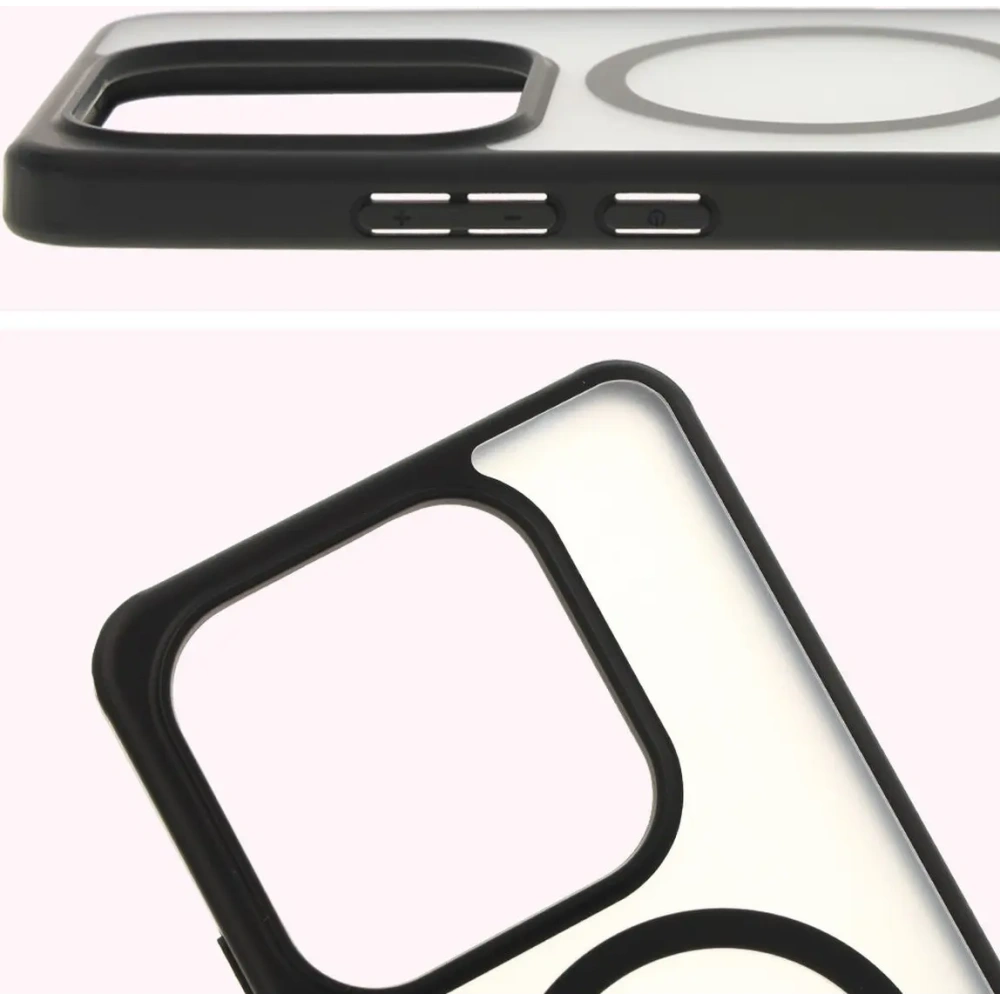 Etui z pierścieniem magnetycznym Bizon Case MatteO do Xiaomi Redmi Note 14 5G półprzezroczyste z czarną ramką