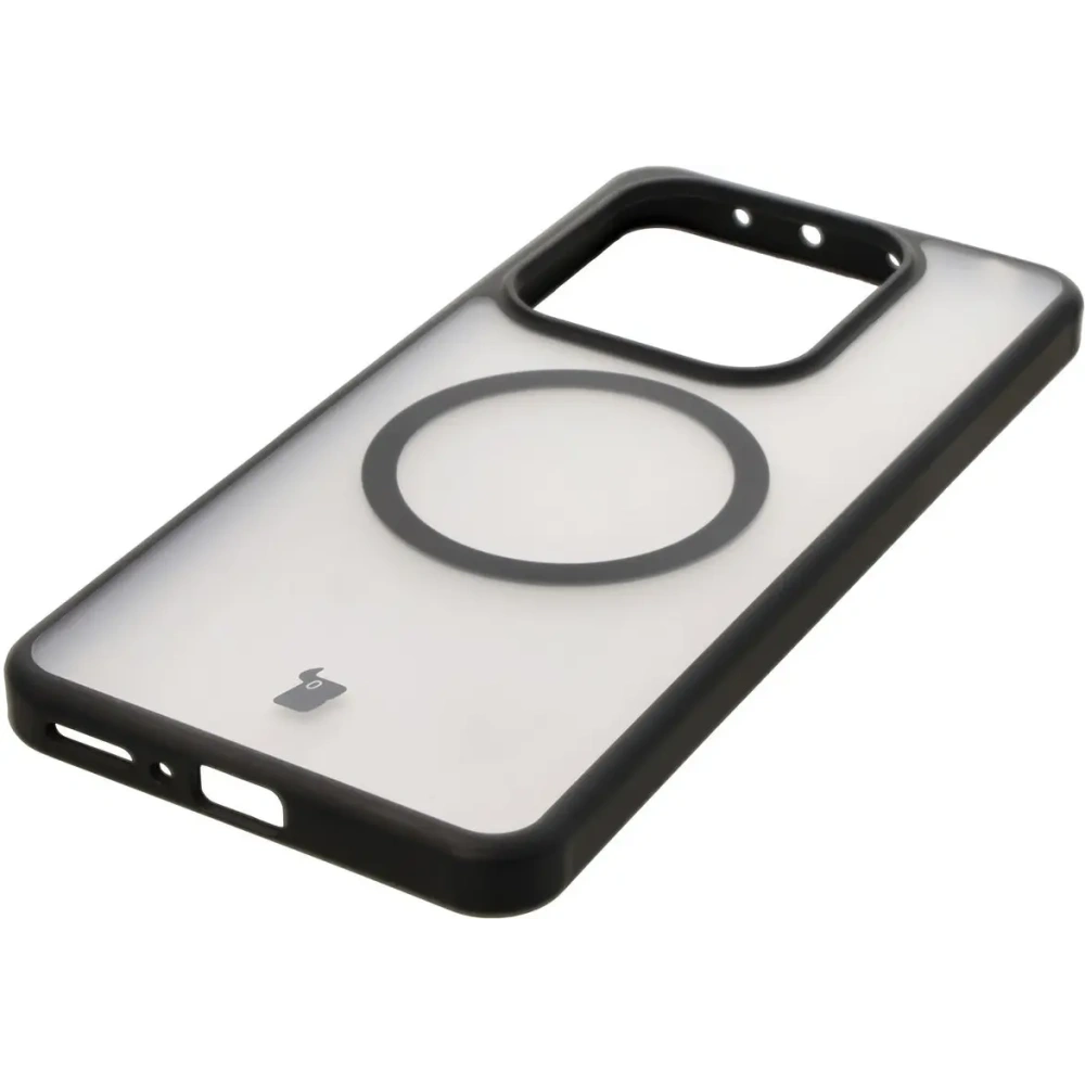 Etui z pierścieniem magnetycznym Bizon Case MatteO do Xiaomi Redmi Note 14 5G półprzezroczyste z czarną ramką