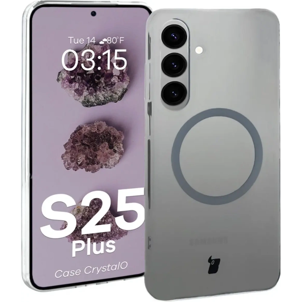 Etui z pierścieniem magnetycznym Bizon Case CrystalO do Samsung Galaxy S25+ Plus przezroczyste