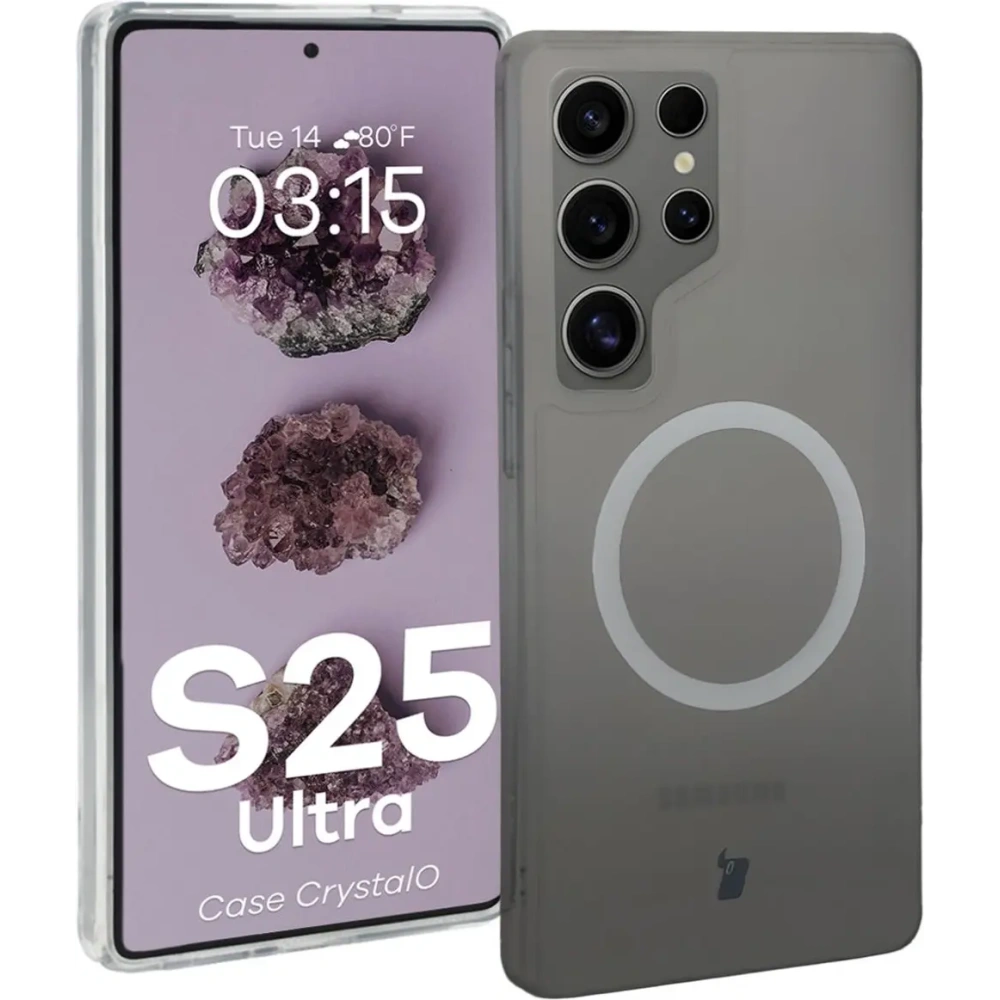 Etui z pierścieniem magnetycznym Bizon Case CrystalO do Samsung Galaxy S25 Ultra przezroczyste