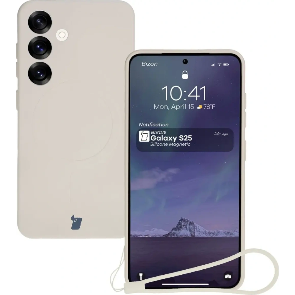 Silikonowe etui z pierścieniem magnetycznym Bizon Case Silicone Magnetic do Samsung Galaxy S25 / S24 beżowe