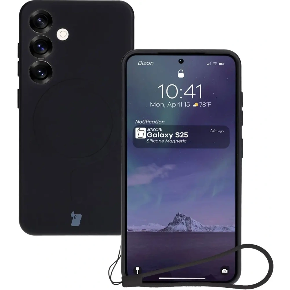 Silikonowe etui z pierścieniem magnetycznym Bizon Case Silicone Magnetic do Samsung Galaxy S25 / S24 czarne