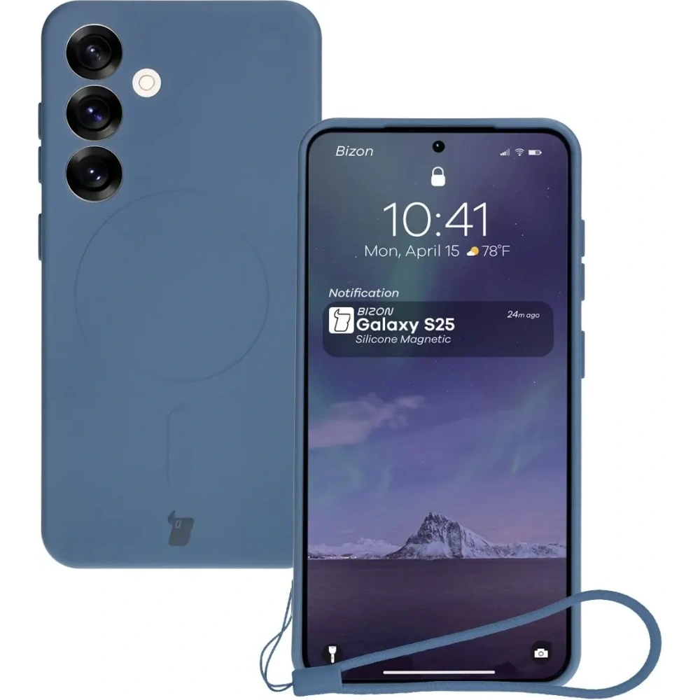 Silikonowe etui z pierścieniem magnetycznym Bizon Case Silicone Magnetic do Samsung Galaxy S25 / S24 granatowe