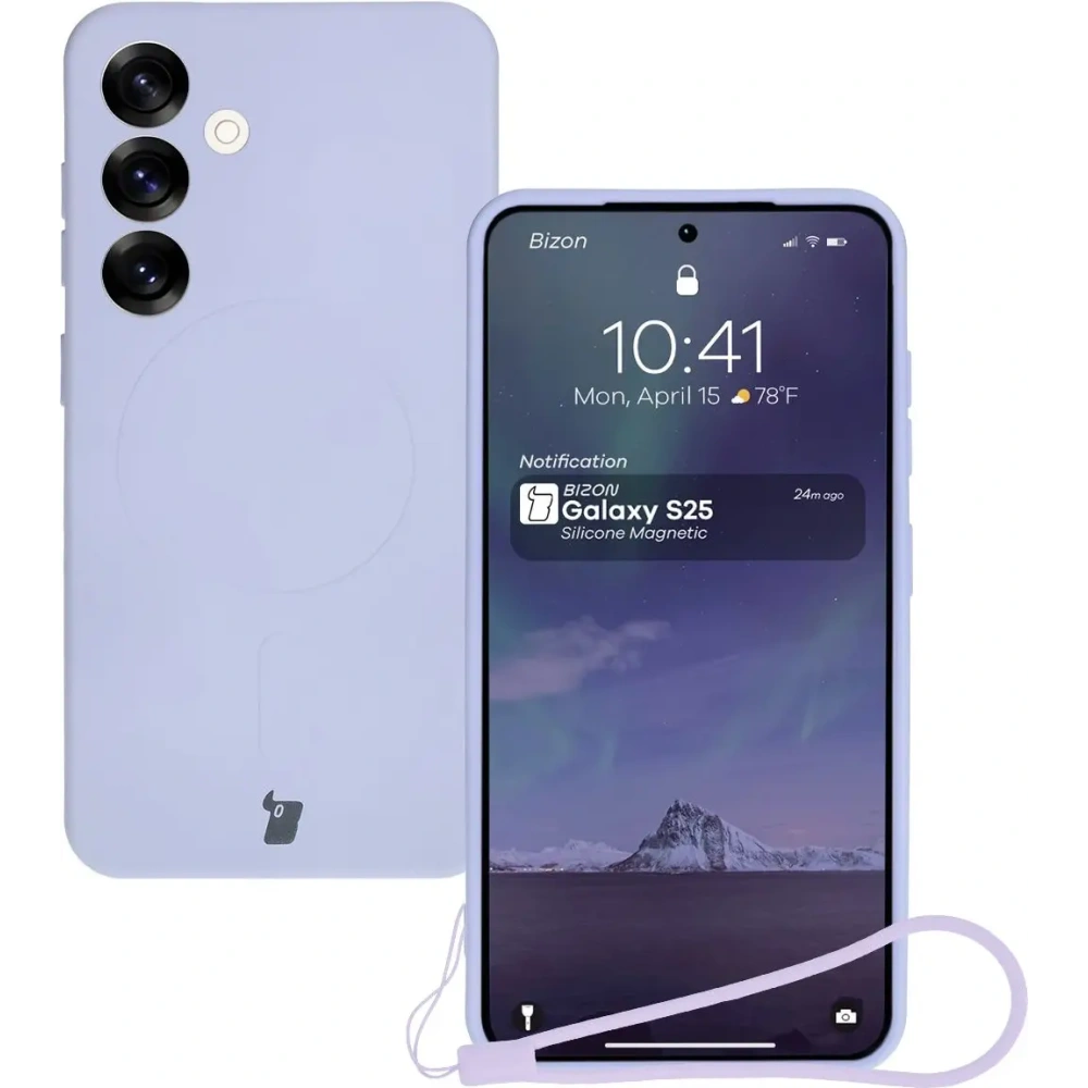 Silikonowe etui z pierścieniem magnetycznym Bizon Case Silicone Magnetic do Samsung Galaxy S25 / S24 jasnofioletowe