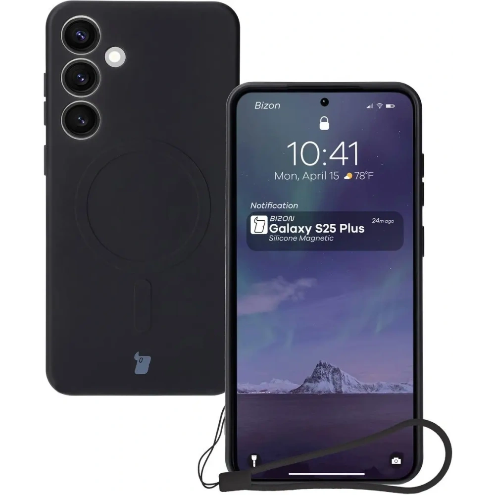 Silikonowe etui z pierścieniem magnetycznym Bizon Case Silicone Magnetic do Samsung Galaxy S25+ Plus / S24+ Plus czarne