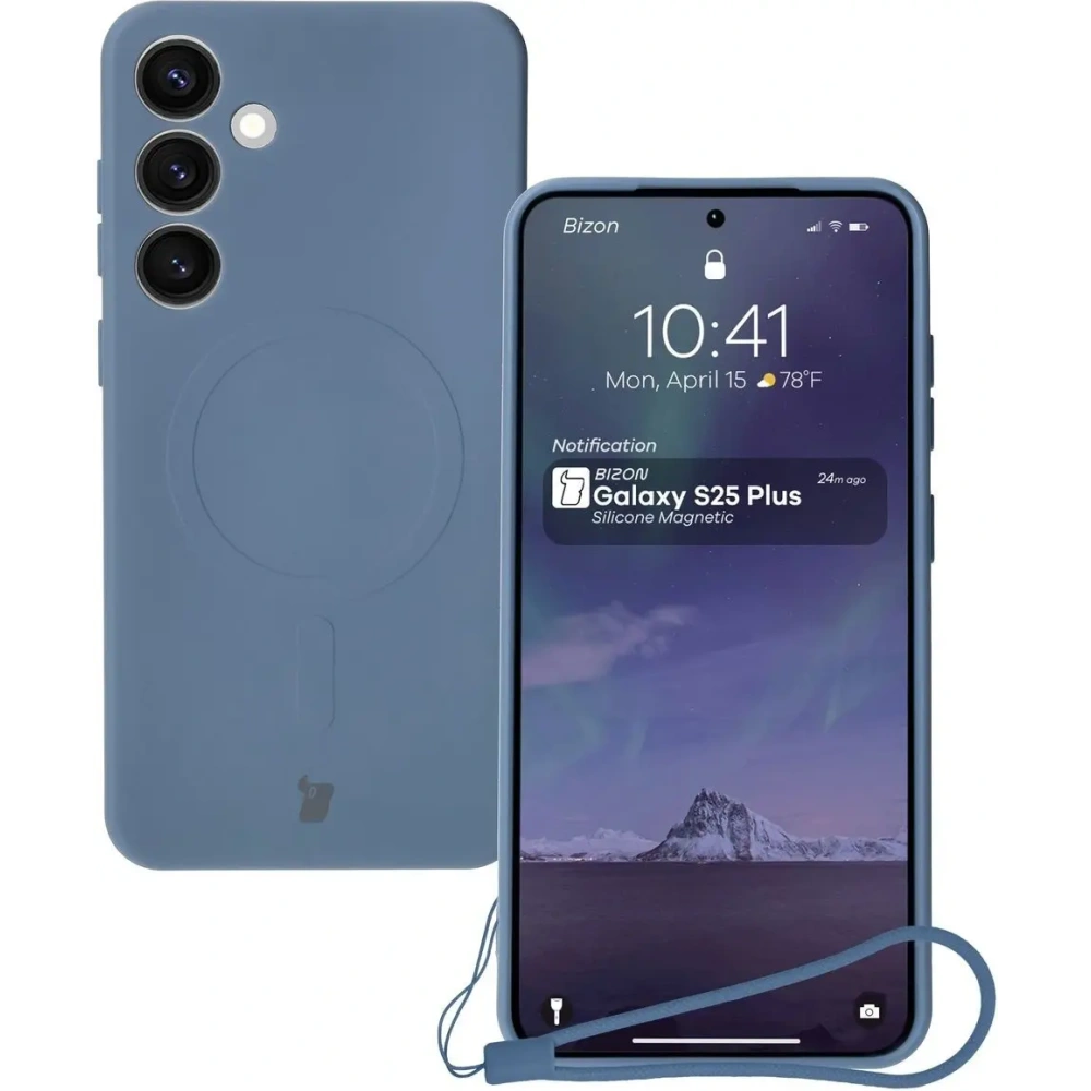 Silikonowe etui z pierścieniem magnetycznym Bizon Case Silicone Magnetic do Samsung Galaxy S25+ Plus / S24+ Plus granatowe