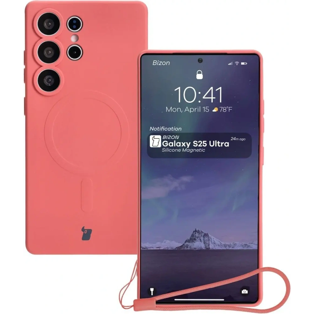 Silikonowe etui z pierścieniem magnetycznym Bizon Case Silicone Magnetic do Samsung Galaxy S25 Ultra brudnoróżowe