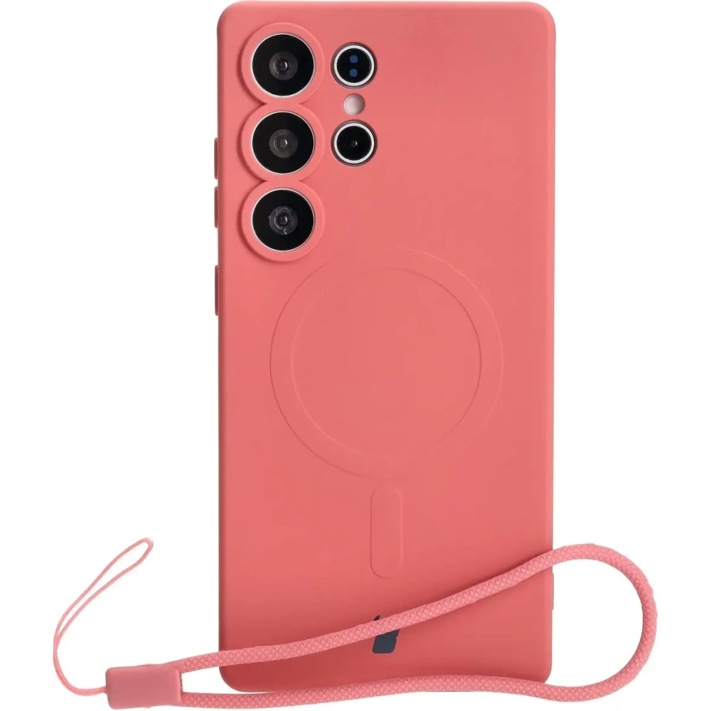 Silikonowe etui z pierścieniem magnetycznym Bizon Case Silicone Magnetic do Samsung Galaxy S25 Ultra brudnoróżowe