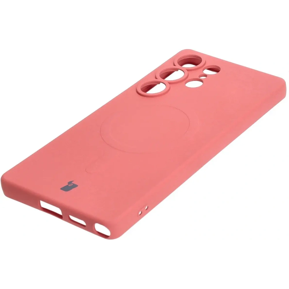 Silikonowe etui z pierścieniem magnetycznym Bizon Case Silicone Magnetic do Samsung Galaxy S25 Ultra brudnoróżowe