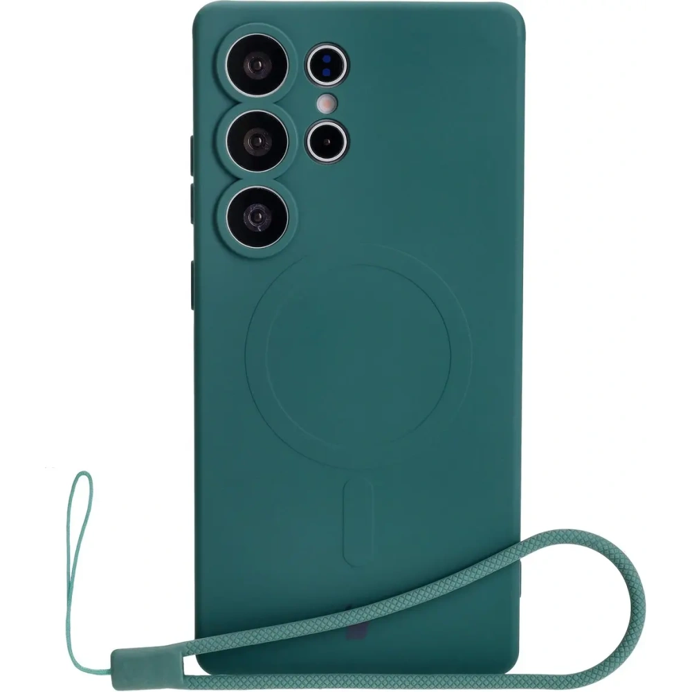 Silikonowe etui z pierścieniem magnetycznym Bizon Case Silicone Magnetic do Samsung Galaxy S25 Ultra ciemnozielone