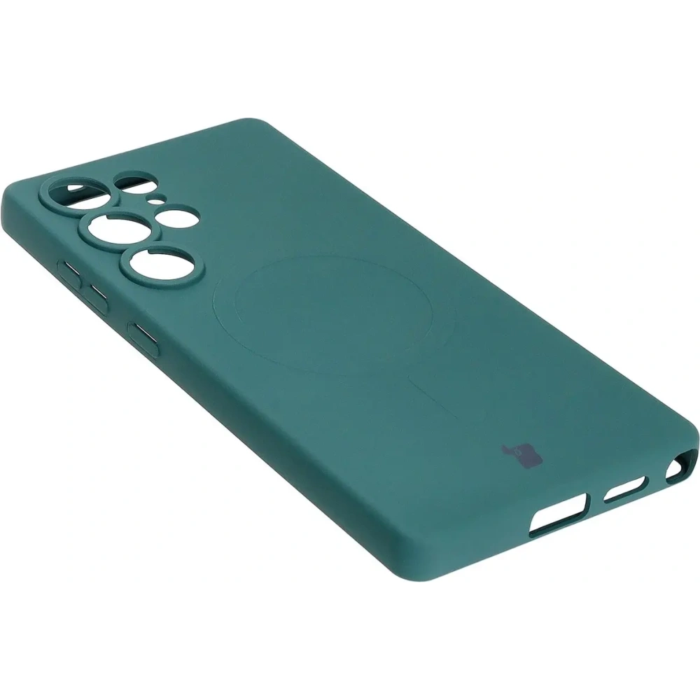 Silikonowe etui z pierścieniem magnetycznym Bizon Case Silicone Magnetic do Samsung Galaxy S25 Ultra ciemnozielone