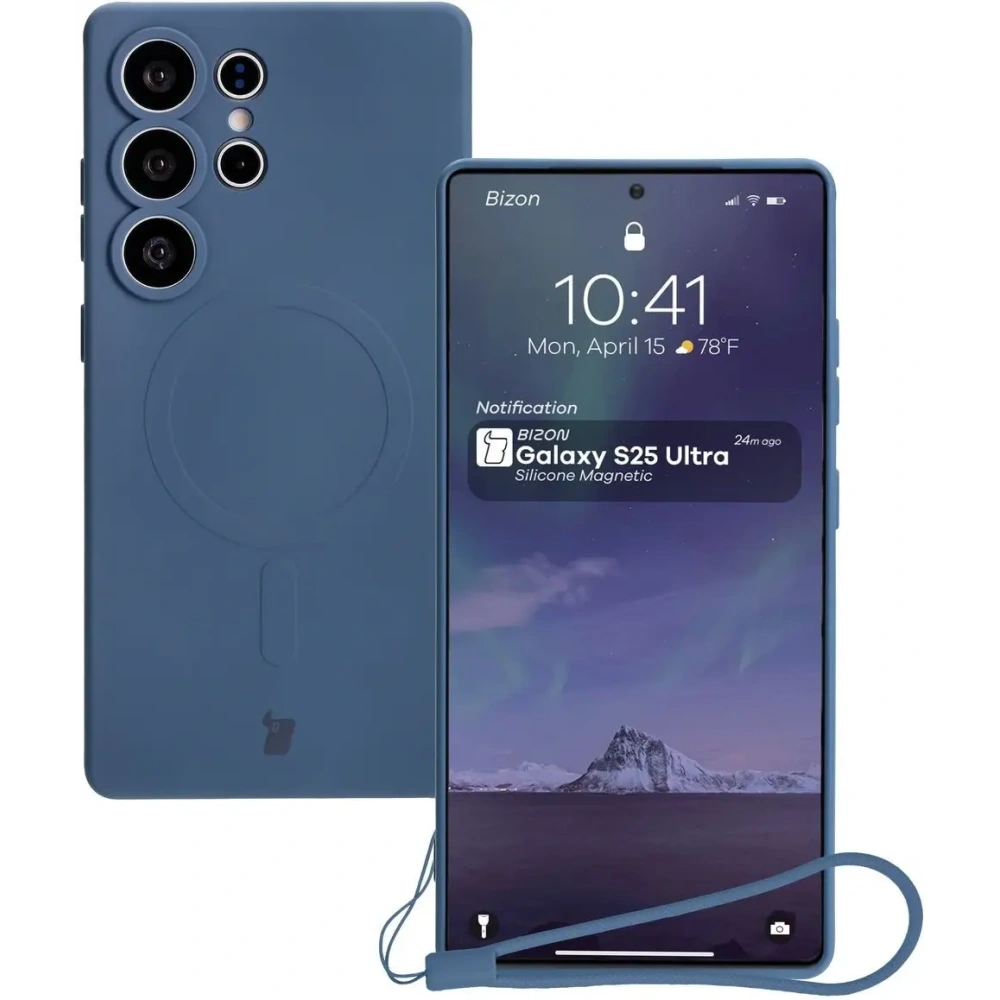 Silikonowe etui z pierścieniem magnetycznym Bizon Case Silicone Magnetic do Samsung Galaxy S25 Ultra granatowe