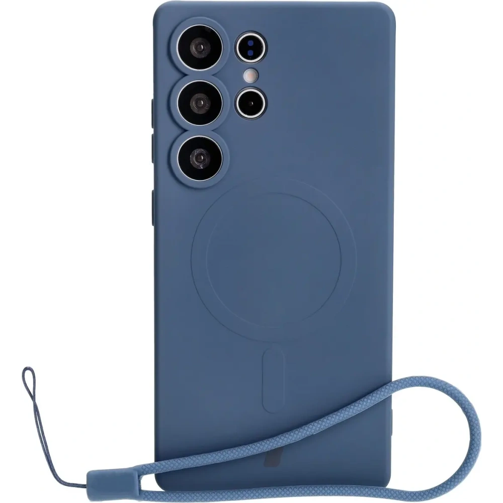 Silikonowe etui z pierścieniem magnetycznym Bizon Case Silicone Magnetic do Samsung Galaxy S25 Ultra granatowe